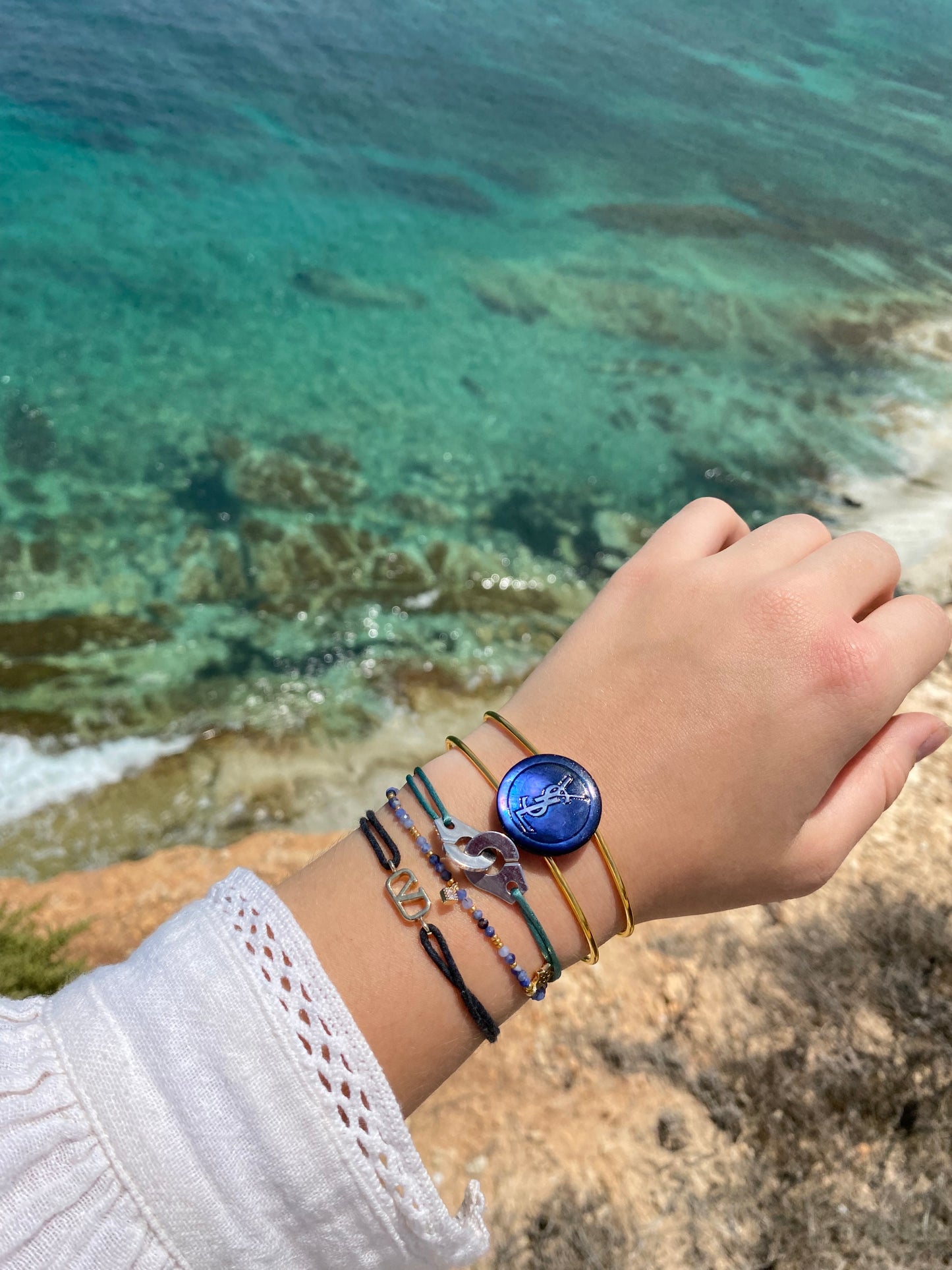 Bracelet Jonc Doré Yves Saint Laurent - Nacre Bleue