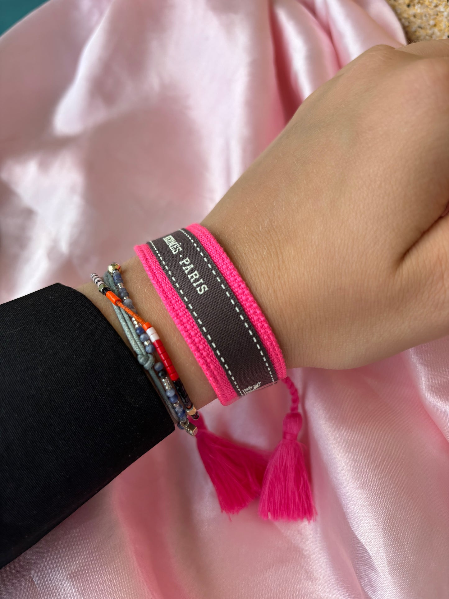 Bracelet Hermes - Pompon Rose Fluo