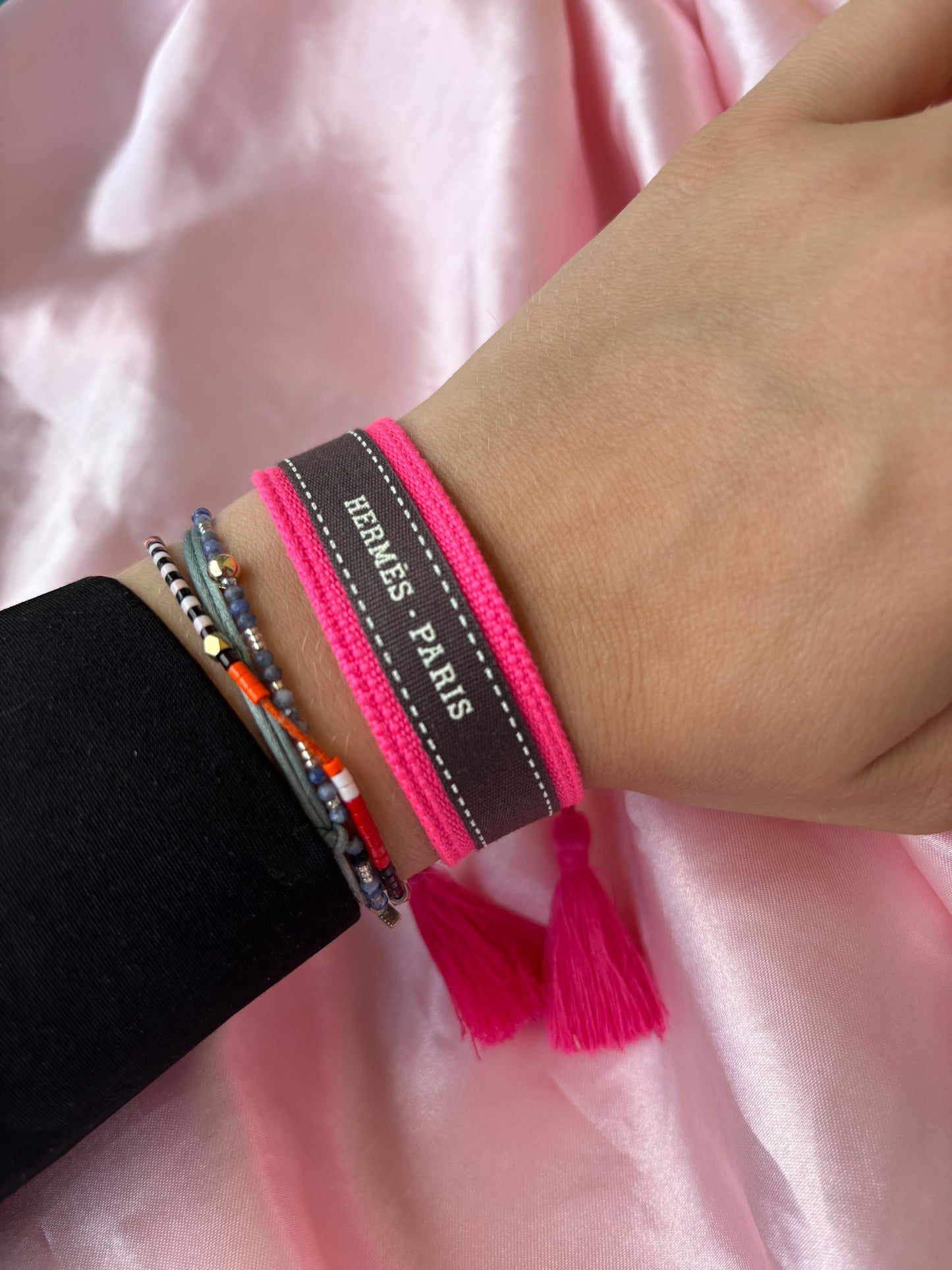 Bracelet Hermes - Pompon Rose Fluo